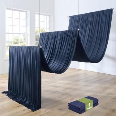 Imagem de PartyVillage 2 painéis 1,5 m x 9,1 m cortinas de teto azul marinho para festas de casamento – 7,5 m de poliéster grosso extra longo sem rugas, decoração de barraca para festa de aniversário, cerimônia