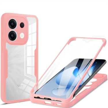 Imagem de Ysnzaq Capa transparente para Oppo Reno 13, protetor de tela integrado, capa protetora à prova de choque de 360° para Oppo Reno 13 QB rosa