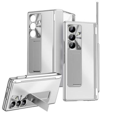 Imagem de Capa Z Fold 7/6/5 5G liga de alumínio para Samsung Galaxy Z Fold 7 5 4 3, suporte de metal com protetor de tela de vidro embutido, uma caneta, 2 dobradiças, capa protetora para câmera (dobra 4, prata)
