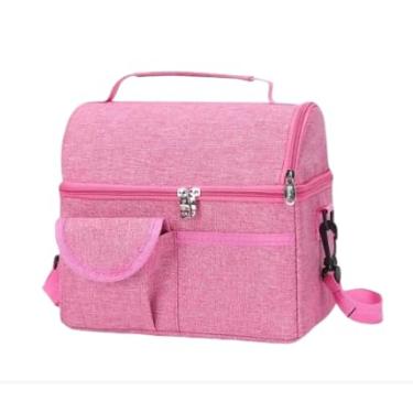Imagem de Bolsa Térmica para Almoço, Rosa, 2 Compartimentos, Alça Ajustável (Rosa)