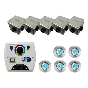Imagem de Kit Iluminação Piscina Sodramar 5 LEDs 9W 55mm 1 Four Fix 5 Caixas Ino