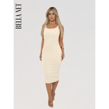 Imagem de Vestido Midi Tubinho Colado com Alças Finas sem Bojo Elegante Moda Gri