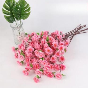 Imagem de 10 Buquê De Flores De Cerejeira Artificial, Flor De Pêssego, Estilo oriental Para Decoração De Casamento 65CM(Rosa)