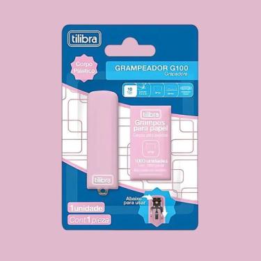 Imagem de Grampeador Mini Rosa 10 Folhas C/ Refil Grampo N10 G100 Fofo Para Pape