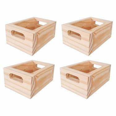 Imagem de Kit 4 Mini Caixote de Feira Decorativo em Madeira de Pinus 15cm Cor:NATURAL;Tamanho:15X11X7 CM