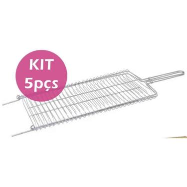 Imagem de Kit Grelha 2Un Espetos Duplo E 2Un Simples Inox Churrasco