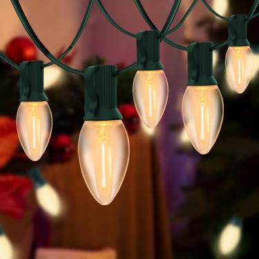 Imagem de C7 Cordão de luzes de Natal de LED transparente, 6,5 m C7 com 27 lâmpadas LED brancas quentes, luzes de Natal vintage conectáveis para pátio, varanda, varanda, casamento, decorações de Natal, verde