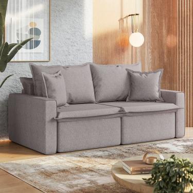 Imagem de Sofá Cama Retrátil e Reclinável 3 Lugares 210cm León Espresso Móveis Linho Bege Cinza