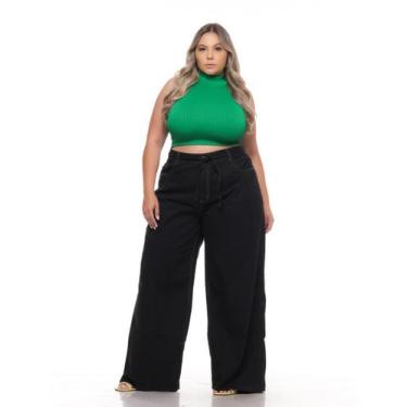 Imagem de Calça Feminina Sarja Plus  Wide Leg Razon Jeans, 52