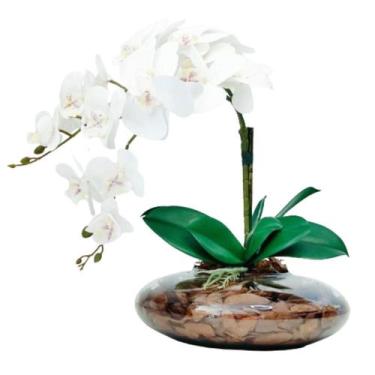 Imagem de Arranjo Com 2 orquideas Flor Brancas realista Vaso terrário - La Caza 