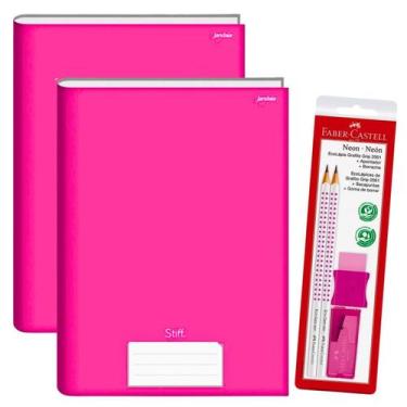 Imagem de Caderno Brochurão Pink Capa Dura 96 folhas Kit 2un Stiff Jandaia + Kit