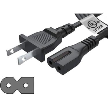 Imagem de Cabo de alimentação polarizado Pwr longo de 6 pés 2 garras para Vizio-LED-TV Smart-HDTV E-M-Series e outros 2 adaptadores de ranhuras AC-Parede-cabo: IEC-60320 IEC320 C7 para NEMA 1-15P