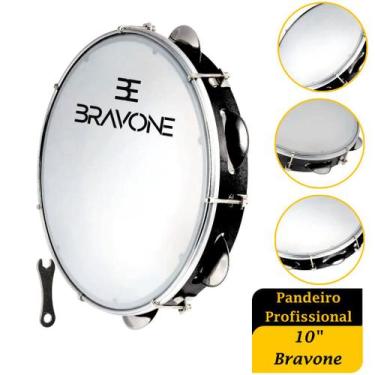 Imagem de Pandeiro Bravone Profissional 10" Pele Leitosa Branca Premium - NoBran
