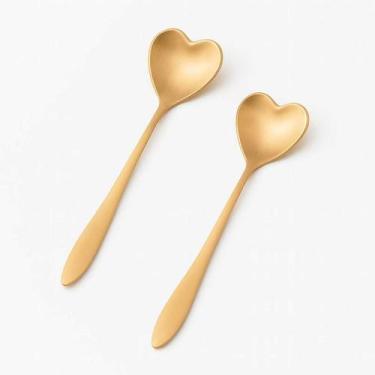 Imagem de Kit 2 Colheres Coração Café E Sobremesa Inox Dourado - JM CASA