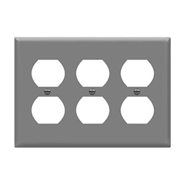 Imagem de ENERLITES Placa de parede duplex tripla, tampa de três tomadas elétricas, tamanho padrão 3 entradas 4,5" x 6,2", termoplástico de policarbonato inquebrável, certificado UL, 8823-GY, cinza