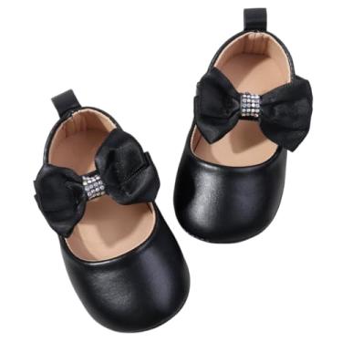 Imagem de Bellocasa Baby Mary Jane Sapatilhas para meninas com laço de algodão sola antiderrapante primeiro andador vestido princesa berço sapatos de casamento, W4172 Preto, 12-18 Months Toddler
