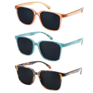 Imagem de LAMBBAA Óculos de sol de leitura quadrados vintage para homens e mulheres, pacote com 3 (champanhe + azul ardósia + tartaruga, ampliação 2,50)