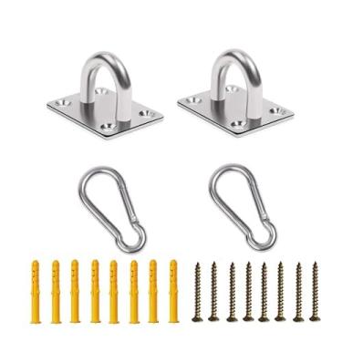 Imagem de Pacote com 2 âncoras de olho quadradas M5 de aço inoxidável resistente com 2 clipes de pressão, 8 parafusos e 8 plugues de parede de plástico – Ferragens de montagem à prova de ferrugem para pendurar