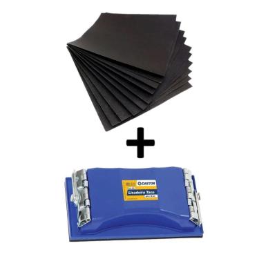 Imagem de Kit 10 Lixas D`Água Grão 220 + Lixadeira 8,5 X 16Cm Castor