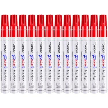 Imagem de Canetas de tinta vermelhas – Pacote com 12 marcadores permanentes à base de óleo para madeira metálica, canetas para metal, pneu de carro, plástico, cerâmica, plástico, tela, pintura rupestre, vidro