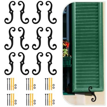 Imagem de MorningRo Black S Style Shutter Dogs Hardware Suportes decorativos para cães com ferragens de fixação 16,5 polegadas Persianas externas Tieback para venezianas decorativas externas (pacote com 12
