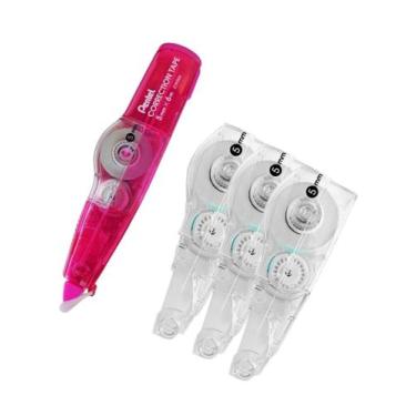 Imagem de Kit Corretivo Fita Adesiva Recarregável + 3 Refis Pentel, Pink