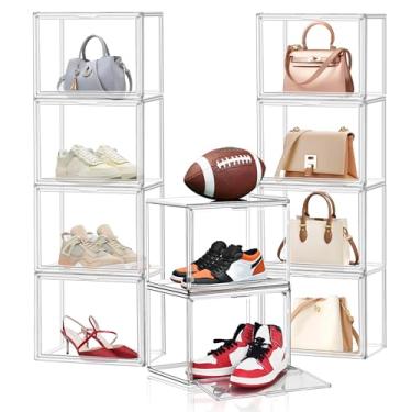 Imagem de EDS FAM Organizador de armazenamento de sapatos resistente e espesso transparente com portas magnéticas, caixas empilháveis para armário, sapateira dobrável para economia de espaço, para botas de