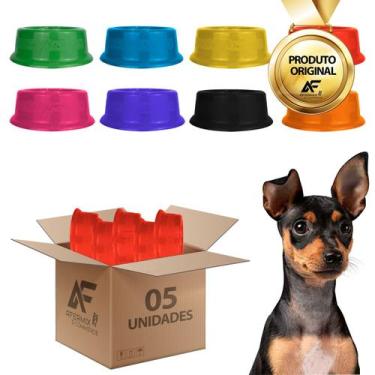 Imagem de Kit 5 Comedouro Bebedouro Simples Cães E Gatos 350ml Cores - AferMix, 