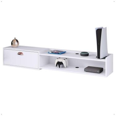 Imagem de Rack Suspenso Supremo Home TV Smart 55 Pol Porta Basculante Nicho Decoração Sala Quarto - Branco - Lojas RPM