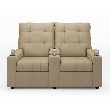 Imagem de Poltrona Reclinável Para Cinema Parma 2 Lugares Baú USB Linho Bege FH1 - D'Rossi