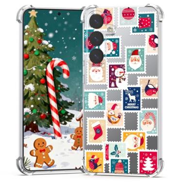 Imagem de YESPURE Capa de Natal para Samsung Galaxy S25 com estampa de carimbos de Feliz Natal e estética transparente projetada para crianças e meninas, capa de celular transparente de TPU macio para Galaxy