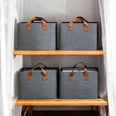 Imagem de Kit com 4 Caixa cesto organizador de Armários closet dobrável resistente otimização de espaço para guardar roupas brinquedos