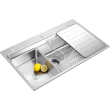 Imagem de 85 X 50 Sus304 Pia De Cozinha De Aço Inoxidável Multifuncional Feita à Mão, Pia De Cozinha Grande, Instalação Embutida Ou Sobreposta Com Banheira Removível, Silver, 80x50x21.5cm