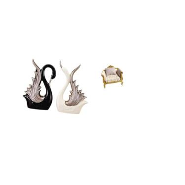 Imagem de Fenteer Escultura de Cerâmica de Cisne E Modelo de Sofá de Madeira em Miniatura para Casa de Bonecas, Enfeite de Mesa, Prateleira, Lareira de Aniversário, Sim