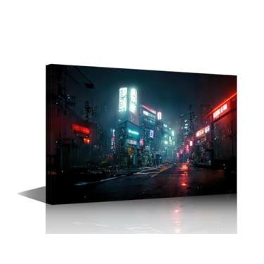 Imagem de 1 peça de arte de parede Cyberpunk Streets imagens de parede para sala de estar cidade futurista decoração de casa neon Cyberpunk impressão em tela esticada e emoldurada pronta para pendurar (61 cm L