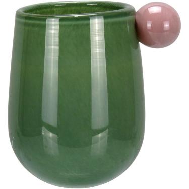 Imagem de Vaso Redondo Decorativo Com Alça Esfera Vidro 16x12x12 Verde