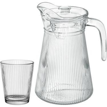 Imagem de Jogo Jarra/copo Tampa Acrilico Vidro 1,6l/250ml Transparente