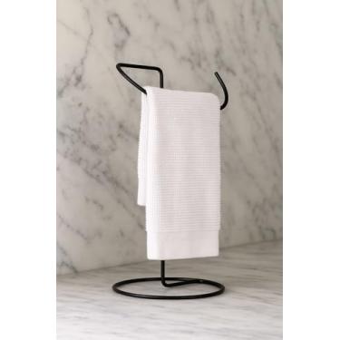 Imagem de Suporte Porta Toalha de Rosto para Bancada, Design Meia Lua, Preto Fosco, 30cm x 17cm x 17cm, Instalação Sem Furos, Ideal para Lavabo e Banheiro