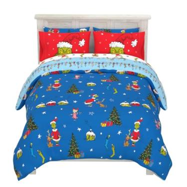 Imagem de Jogo de cama Grinch by Dr. Seuss Holiday & Christmas Supermacio, edredom e lençol com fronha, tamanho casal de 7 peças (produto oficial Dr. Seuss) por Franco