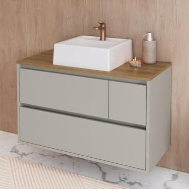 Imagem de Balcão Gabinete de Banheiro Suspenso 80cm 2 Portas e 1 Gaveta com Cuba