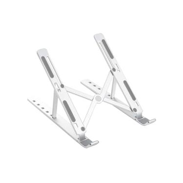 Imagem de Suporte para Notebook e Tablet Linha Premium em Alumínio Dobrável e Ergonômico Para Desktop Portátil Ajustável em 6 Ângulos com Altura Regulável Leve Apoio Universal - Com estojo para armazenagem