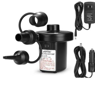 Imagem de Bomba de ar elétrica, bomba de ar portátil com 3 bicos, enchimento rápido de 4,5 kPa, bombas inflador/deflator de 110 V CA/12 V CC para acampamento ao ar livre, camas de colchão de ar