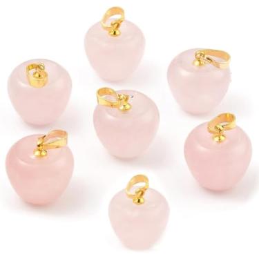 Imagem de 8 peças de berloques de maçã para professores de quartzo rosa natural com fivelas de encaixe de latão dourado 14,5 x 14 mm para fazer joias e projetos de artesanato, lindos presentes de quartzo rosa