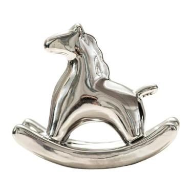 Imagem de FLCPJGV Estátua de Cavalo de Balanço, Objeto Decorativo para Escritório Ou Inauguração de Casa. Estatueta Elegante E Colecionável com Acabamento Galvanizado, Prata, Tamanho real