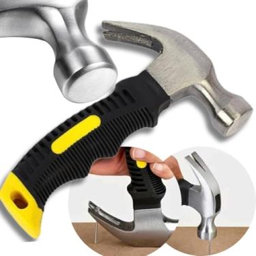 Imagem de Mini Martelo com Cabo Emborrachado, Aço Carbono e Fibra de Vidro, 16cm, Preto e Amarelo, Cabeça 2cm, Manual, para Carpintaria e Uso Geral