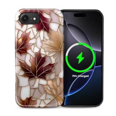Imagem de casesok Capa para iPhone 16e, compatível com MagSafe, capa rígida de camada dupla + capa de silicone, proteção total à prova de choque para iPhone 16e-Autumn Leaves Vitral Estética