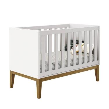 Imagem de Berço Mini Cama Classic Branco Fosco Com Pés Amadeirado - Reller Móveis Branco Fosco