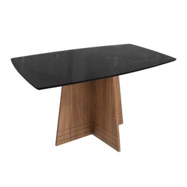 Imagem de Mesa De Sala Jantar Lótus C- Tampo Madeirado C- Vidro 90x170cm Nogueira-preto Fosco-vidro Preto - Kappesberg