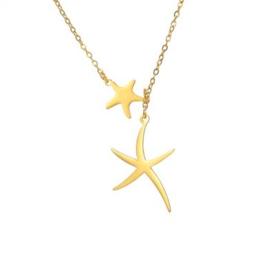 Imagem de UNIFT Colar de estrela do mar para mulheres, de aço inoxidável, delicado, boêmio, vida marinha, estrela-do-mar, pingente, verão, praia, joias, presentes de amizade, one size, Aço inoxidável, Sem Pedra