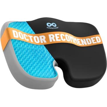 Imagem de Everlasting Comfort Almofada de assento superior de gel premium para cadeiras de escritório e carro – Almofadas de espuma viscoelástica refrescante para alívio do cóccix, ciática e suporte para as